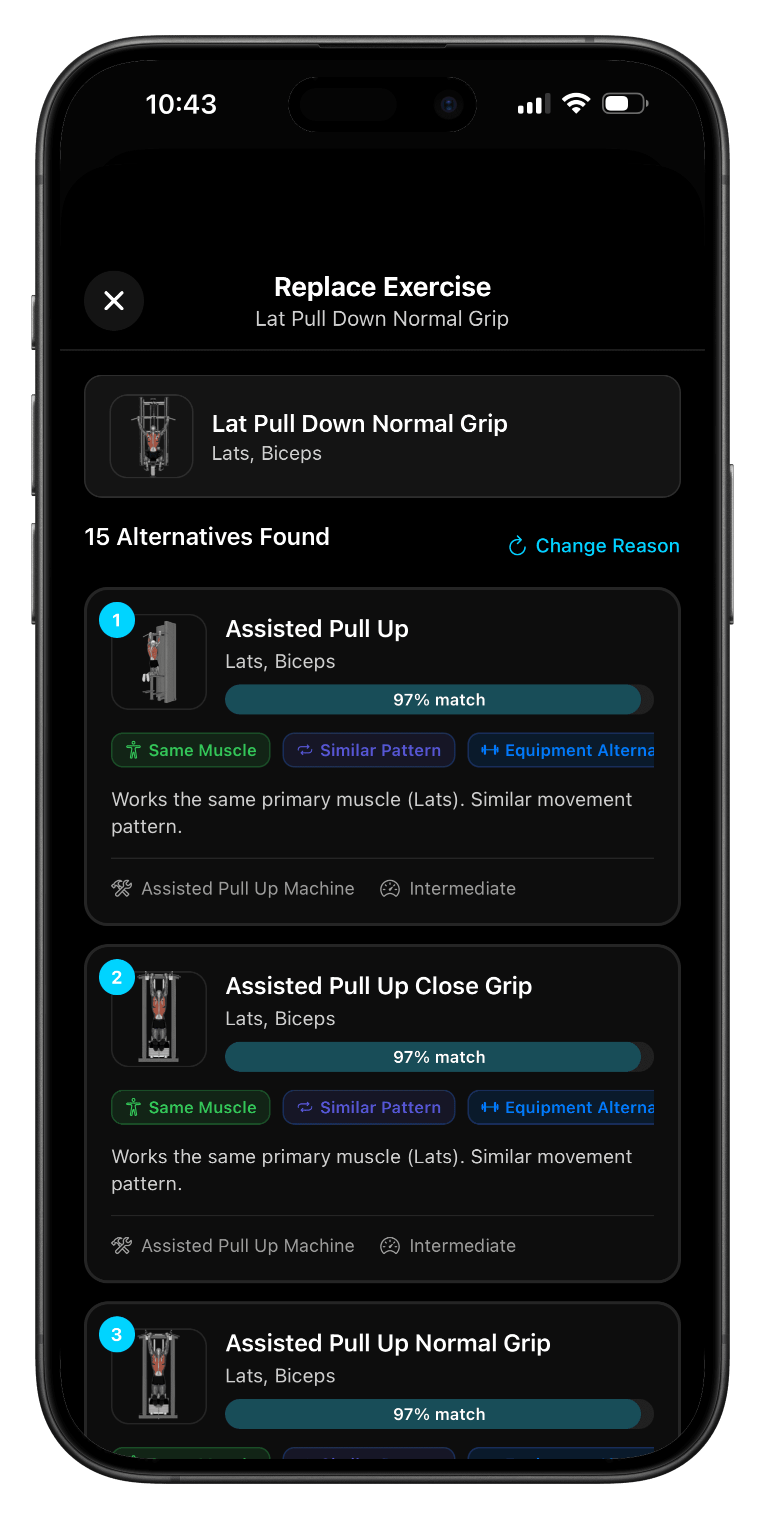 Replace exercise in workout