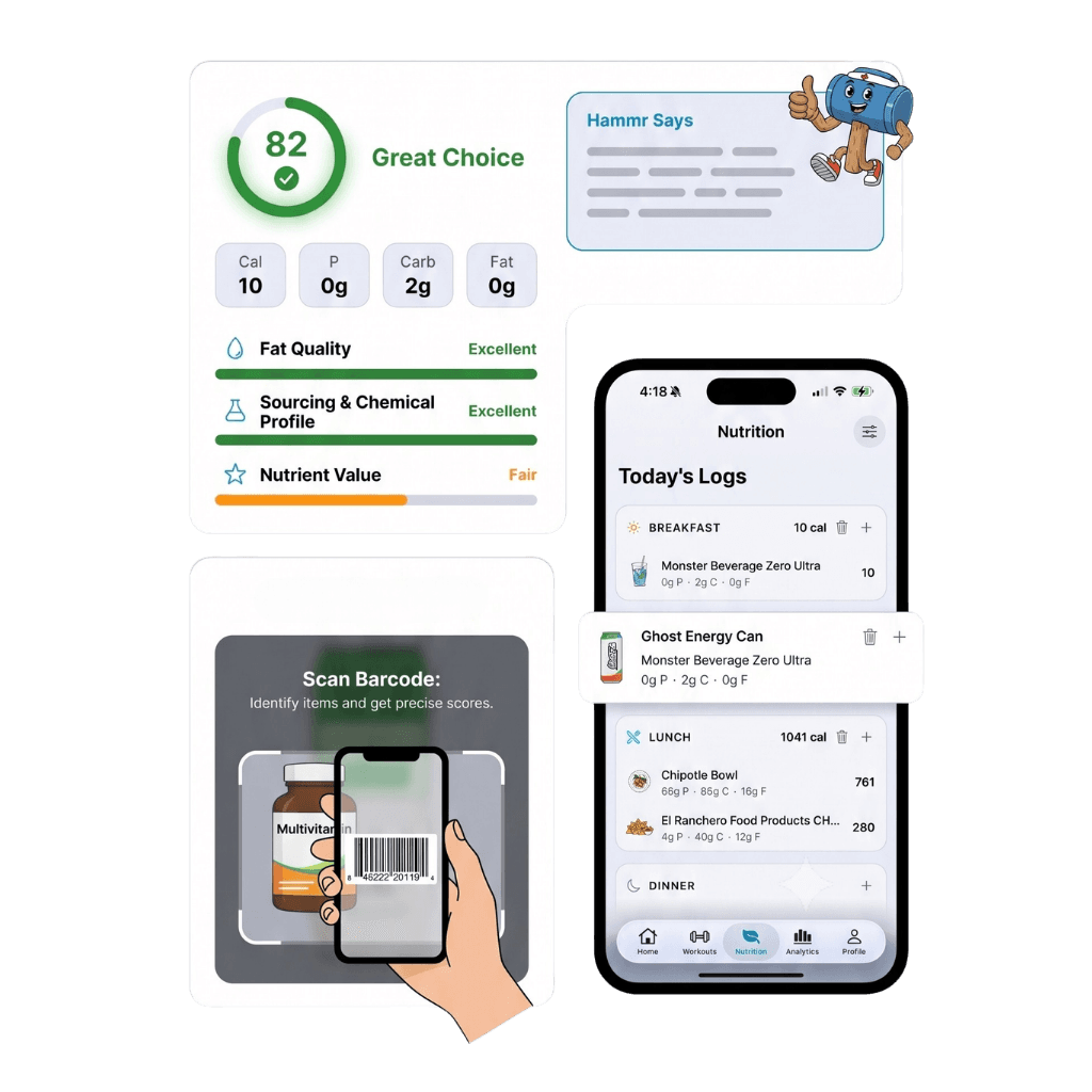 Hammr health scores, barcode scanning, and nutrition logging