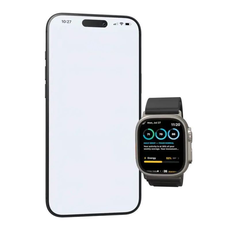Hammr Fitness home screen on iPhone and Apple Watch
